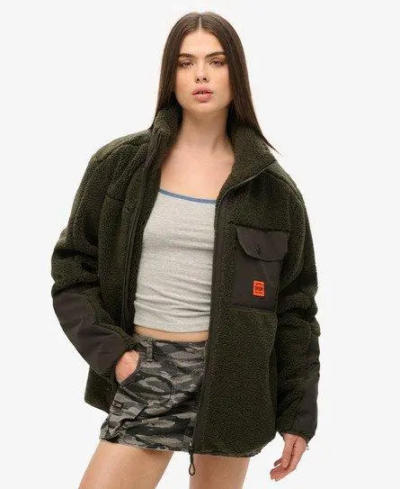 Superdry Women's Oversized Expedition Borg Hybrid Jacket Green / Surplus Goods Olive Green -