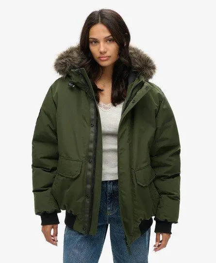 Superdry Women's Classic Oversized Everest Faux Fur Bomber Jacket, Dark Green,