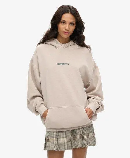 Superdry Women's Oversized Micro Logo Graphic Hoodie Beige / Chateau Gray -