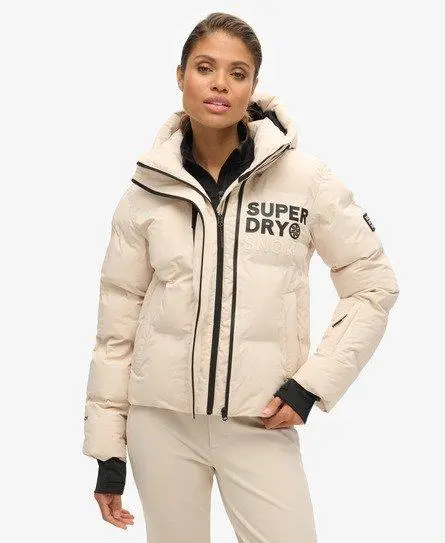 Superdry Women's Sport Hooded Ski Boxy Puffer Jacket Grey / Off Grey -