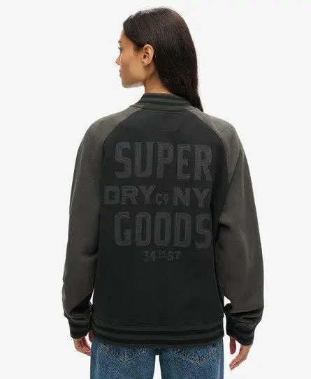 Superdry Women's Colourblock Oversized College Graphic Jersey Bomber Jacket, Black,