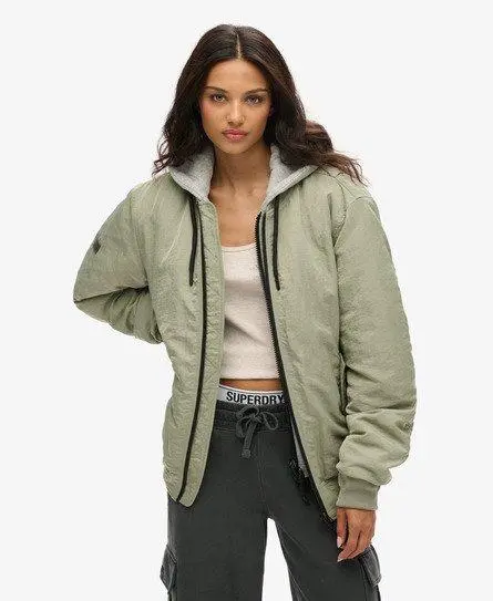 Superdry Women's Oversized Military Hooded MA1 Jacket, Green,