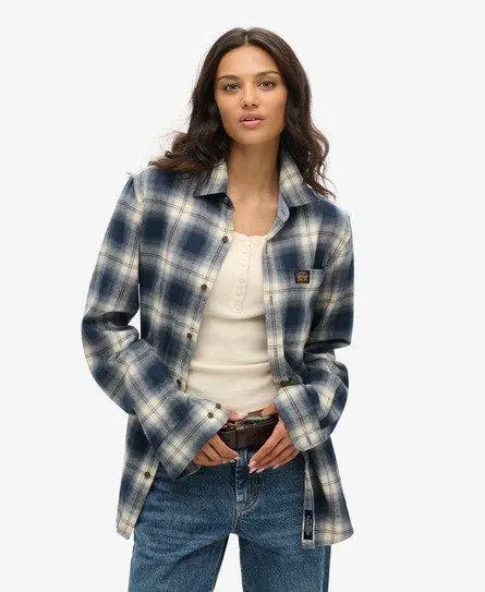 Superdry Women's Oversized Long Sleeve Cotton Lumberjack Shirt Navy / Cedar Check Navy -