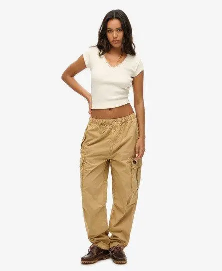 Superdry Women's Oversized Baggy Parachute Pants Beige / Dress Beige -