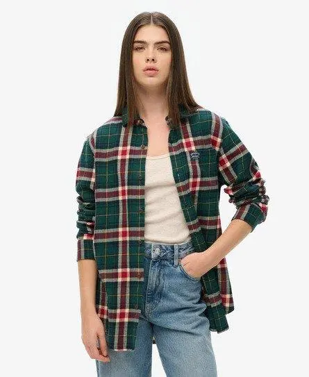 Superdry Women's Oversized Long Sleeve Cotton Lumberjack Shirt Green / Oregon Check Green -