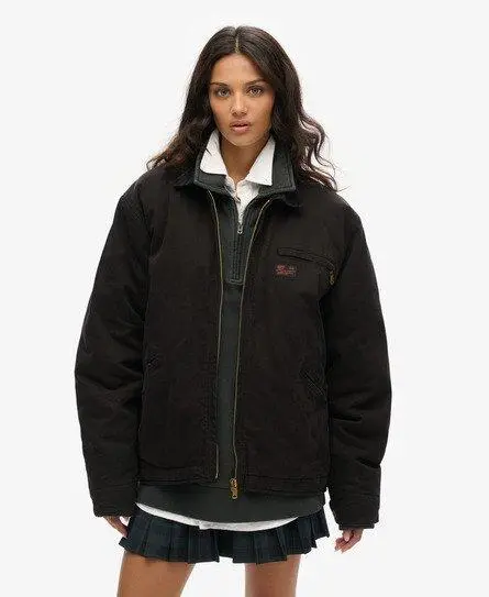 Superdry Women's Oversized Surplus Ranch Jacket, Black,