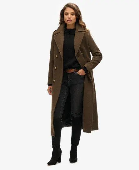 Superdry Women's Double Breasted Wool Coat Khaki / Deep Khaki Green -