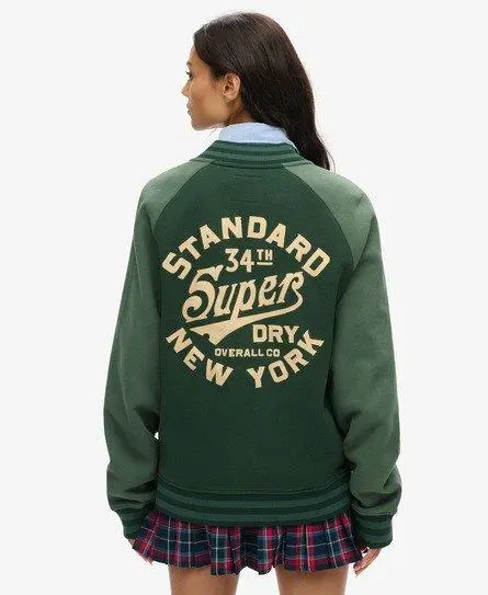 Superdry Women's Oversized College Graphic Jersey Bomber Jacket Green / Forest Green -