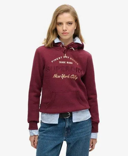 Superdry Women's Luxe Metallic Logo Hoodie Purple / Burgundy -