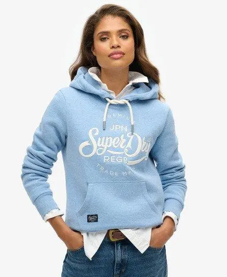 Superdry Women's Premium Script Entry Hoodie Light Blue / LA Blue Marl -