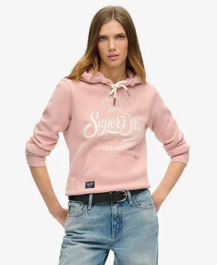 Superdry Women's Premium Script Entry Hoodie Pink / Soft Pink -