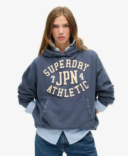 Superdry Women's Athletic Essentials Applique Oversized Hoodie Navy / Mariner Navy -