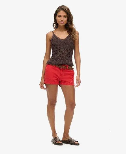 Superdry Women's Chino Hot Shorts, Red,