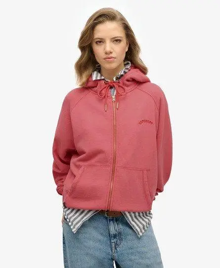 Superdry Women's Essential Logo Oversized Raglan Zip Hoodie Red / Holly Berry Red -