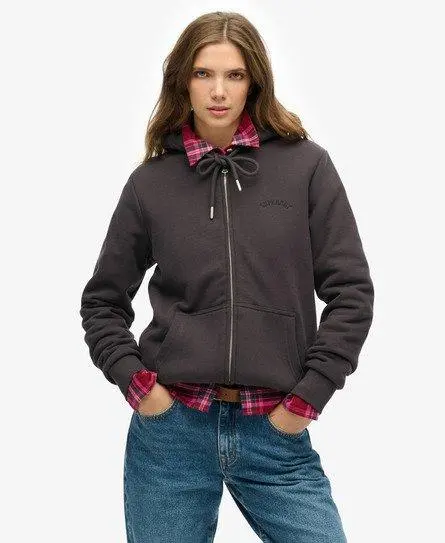 Superdry Women's Borg Lined Zip Hoodie Brown / Bison Black -