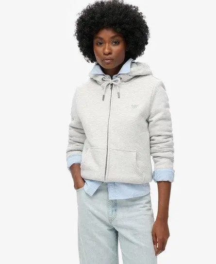 Superdry Women's Essential Borg Lined Zip Hoodie Light Grey / Glacier Grey Marl -