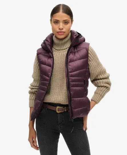 Superdry Women's Hooded Fuji Quilt Padded Gilet Purple / Smoky Aubergine Purple -