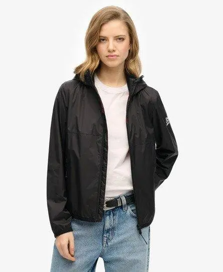 Superdry Women's Hooded Logo Windbreaker Jacket Black -