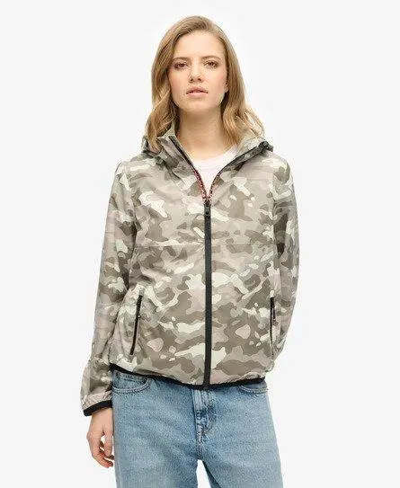 Superdry Women's Hooded Logo Windbreaker Jacket Khaki / Green Camo -