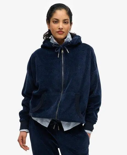 Superdry Women's Velour Zip Hoodie Navy / Richest Navy -