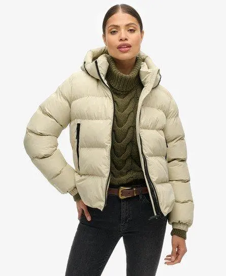 Superdry Women's Hooded Sports Puffer Jacket Beige / Pelican Beige -