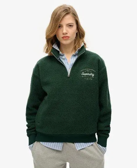 Superdry Women's Country Club Fleece Half Zip Sweatshirt Green / Enamel Green -