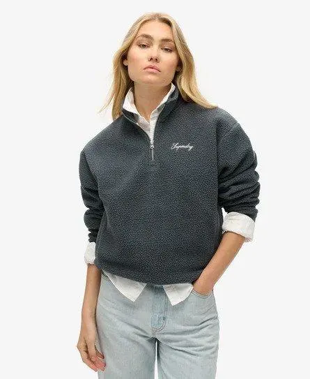 Superdry Women's Country Club Borg Lined Half Zip Sweatshirt Dark Grey / Ebony -