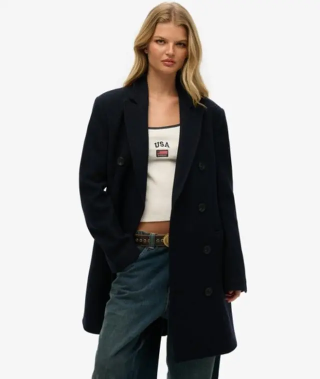 Superdry Women's The Merchant Store - Oversized Town Coat Navy -