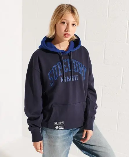 Superdry Women's Varsity Arch Oversized Hoodie Navy / Deep Navy - 