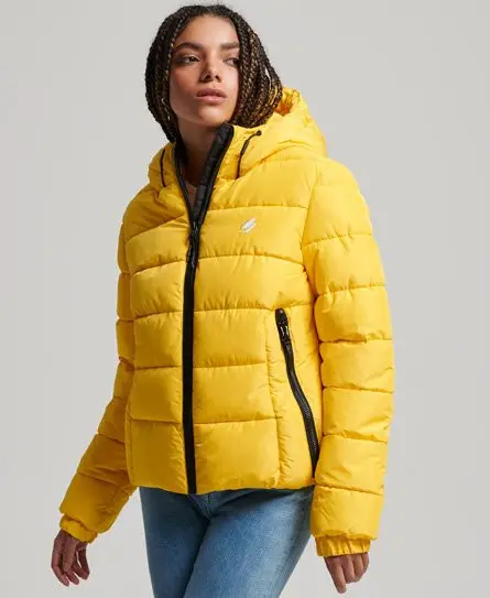 Superdry Women's Hooded Spirit Sports Puffer Jacket Yellow / Nautical Yellow - 