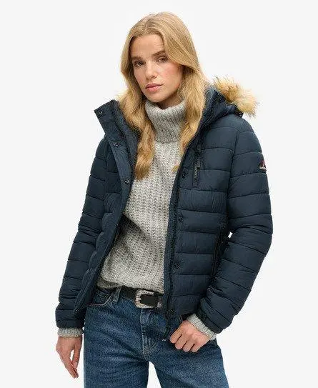 Superdry Women's Classic Faux Fur Fuji Jacket Navy / Eclipse Navy - 