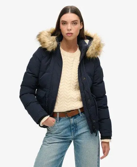 Superdry Women's Everest Hooded Puffer Bomber Jacket Navy / Nordic Chrome Navy - 