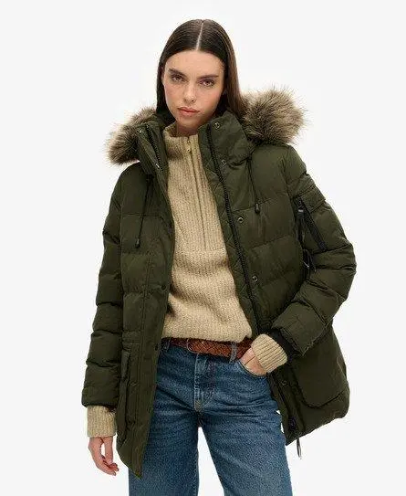 Superdry Women's Microfiber Expedition Parka Jacket Green / Surplus Goods Olive - 