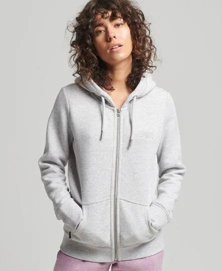 Superdry Women's Organic Cotton Vintage Logo Embroidered Zip Hoodie Light Grey / Glacier Grey Marl - 