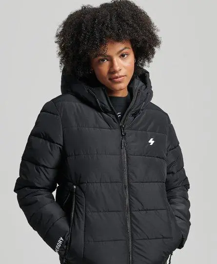 Superdry Women's Hooded Spirit Sports Puffer Jacket Black - 