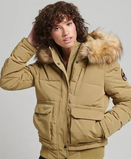 Superdry Women's Everest Hooded Puffer Bomber Jacket Tan / Camel - 