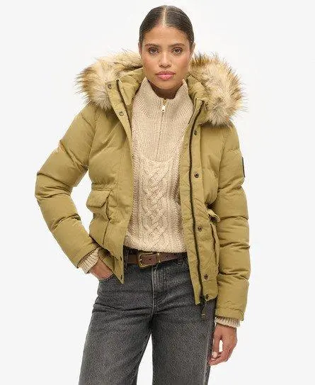 Superdry Women's Everest Hooded Puffer Bomber Jacket Tan / Camel - 