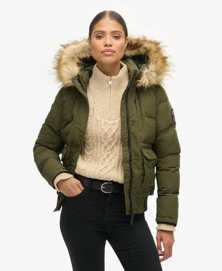 Superdry Women's Everest Hooded Puffer Bomber Jacket Green / Surplus Goods Olive - 