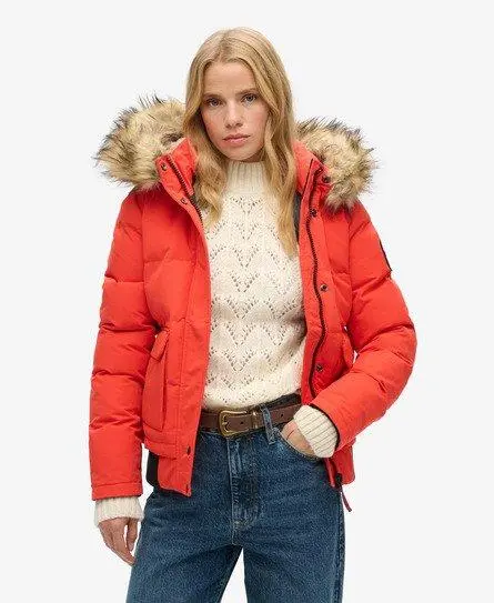 Superdry Women's Everest Hooded Puffer Bomber Jacket Orange / Bold Orange - 