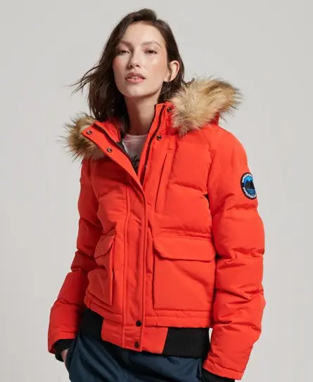Superdry Women's Everest Hooded Puffer Bomber Jacket Orange / Bold Orange - 