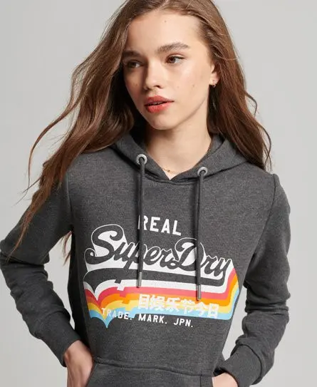 Superdry Women's Vintage Logo Overhead Hoodie Dark Grey / Charcoal Marl - 