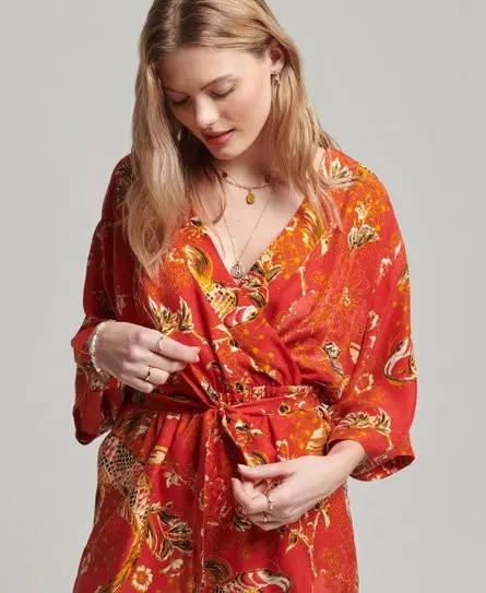 Superdry Women's Kimono Playsuit Red / Koi Lace Red - 
