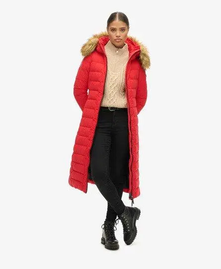 Superdry Women's Arctic Long Puffer Coat Red / High Risk Red - 