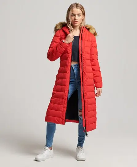 Superdry Women's Arctic Long Puffer Coat Red / High Risk Red - 