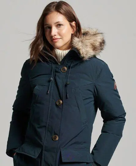 Superdry Women's Hooded Faux Fur Down Parka Coat Navy - 