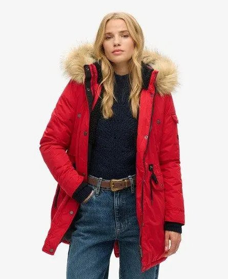 Superdry Women's Nadare Microfibre Parka Coat Red / Rouge Red - 