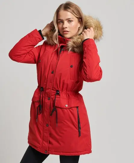 Superdry Women's Nadare Microfibre Parka Coat Red / Rouge Red - 