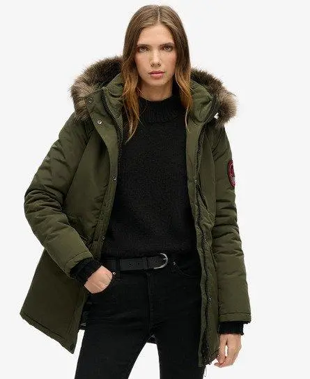 Superdry Women's Hooded Everest Faux Fur Parka Coat Khaki / Army Khaki - 