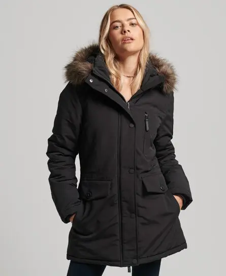 Superdry Women's Hooded Everest Faux Fur Parka Coat Black - 