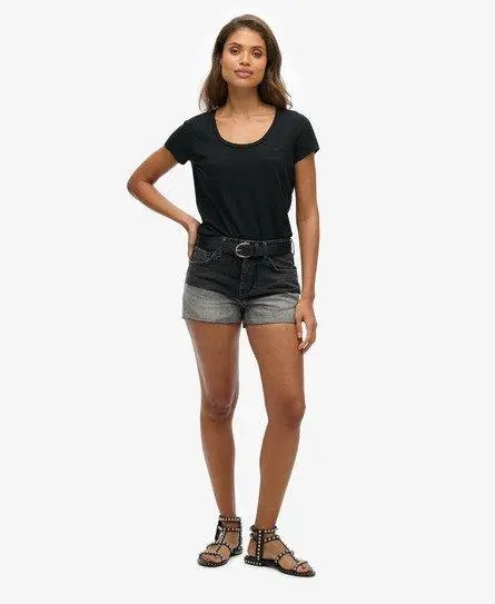 Superdry Women's High Rise Cut Off Shorts Black / Diy Wolcott Black Stone - 